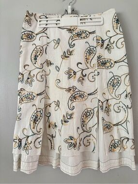 Vtg Lana Lee Paisley Embroidered Cotton Midi Skirt White 8 Boho Cottagecore 🇨🇦